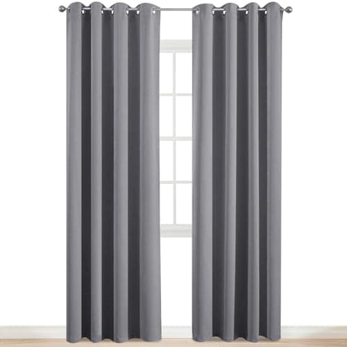 Yakamok Room Darkening Gray Blackout Curtains 84 Inch Long Light Blocking Thermal Insulated Window Treatment Grommet Drapes for Bedroom Living Room, 52W x 84L, Grey Curtains, 2 Panels