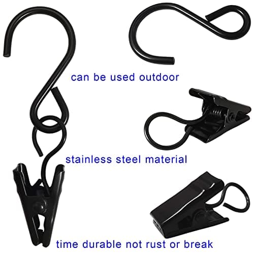 AMZSEVEN Stainless Steel S Hooks Curtain Clips, 50 Pack Hanging Party Lights Clips Hangers Gutter Photo, Art Craft Display, 2.4 Inch Long, Black