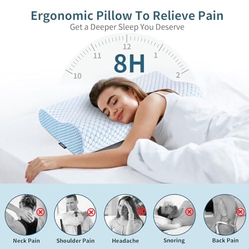 Cervical Pillow for Neck Pain Relief, Contour Memory Foam Pillows for Sleeping, Odorless Ergonomic Pillow Adjustable Orthopedic Cooling Pillow Bed Pillow Neck Support for Side Back Stomach Sleepers