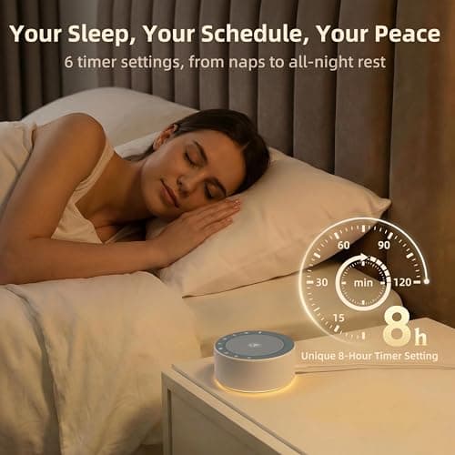 Kipcush White Noise Machine with Night Light – Nursery Sound Machine with Soft Non-Glare Lamp, 30 Soothing Sounds, 8 Color Lights, Up to 8-Hour Timer for Baby & Adults