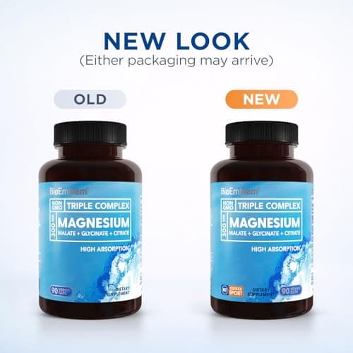 BioEmblem Triple Magnesium Complex | 300mg Magnesium Glycinate, Malate & Citrate | High Absorption Chelated Formula | Vegan, Non-GMO, Gluten-Free | 90 Capsules