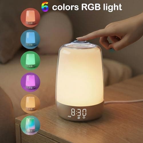 winshine Touch Wake Up Night Light with Sunrise Simulation Alarm Clock, 3 Ways Dimmable Warm White Bedside Lamp for Kid Bedrooms RGB Ambient Table Nightstand Light,Sleep Aid Snooze Timer Mode