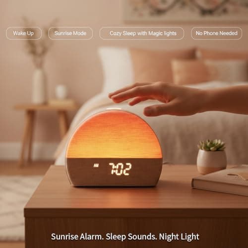 White Noise Sound Machine Sunrise Alarm Clock – 30 Non-Looping Soothing Sleep Sounds with LoFi and Healing Music| 10-Color Ambient Light & Sunlamp | No App Screen Free Sleep for Baby Adults Kids