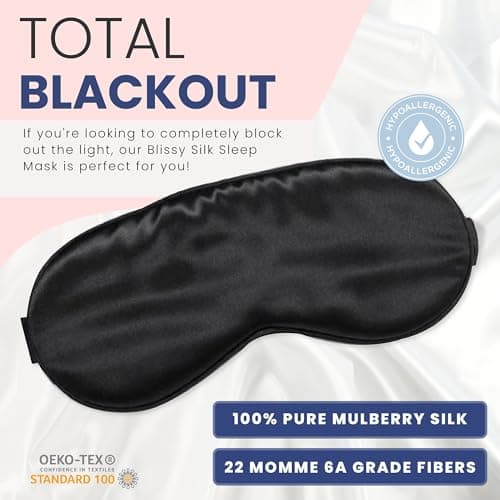 Blissy Silk Sleep Mask - Eye Sleeping Mask for Women & Men for Total Blackout - 100% Pure Mulberry Silk, 22 Momme 6a Fibers - Blindfold Sleep Mask Side Sleeper Eye Cover (Non Adjustable)