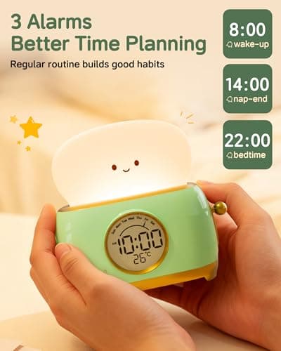 Aokpsrt Alarm Clock for Kids, Cute Toast Night Light Alarm Clocks for Bedrooms, Dimming Rechargeable Small Led Desk Clock with Snooze & Countdown for Room Decor, Bedside Clock for Teen Girls Boys