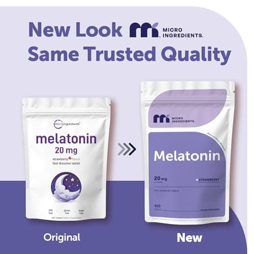 Micro Ingredients Melatonin 20mg, 400 Tablets | Strawberry Flavor | Fast Dissolve | 100% Drug Free | Vegetarian Friendly | Non-GMO, No Gluten, Sugar Free