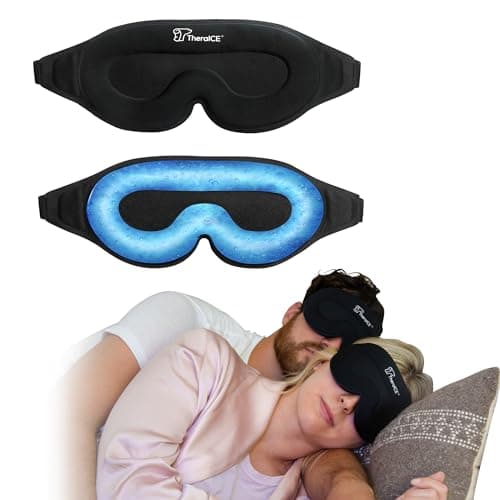 TheraICE Sleep Mask + Cooling Gel Relief - Weighted Sleep Eye Mask 100% Blackout 3D Cold Relaxing No Pressure Eye Cover Blindfold to Block Light for Comfortable Soothing Night Sleeping | Men & Women