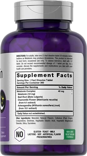 Horbäach Melatonin 40mg Complex | 360 Fast Dissolve Tablets | Adult Extra Strength Supplement | with Chamomile and Ashwagandha | Vegetarian, Non-GMO, Gluten Free