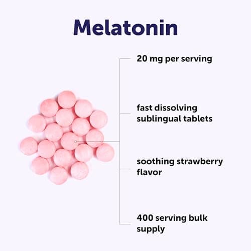 Micro Ingredients Melatonin 20mg, 400 Tablets | Strawberry Flavor | Fast Dissolve | 100% Drug Free | Vegetarian Friendly | Non-GMO, No Gluten, Sugar Free