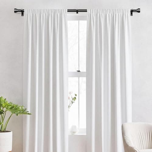 IFELS Heavy Duty Curtain Rods for Windows 66 to 120 Inch,1 Inch Adjustable Black Curtain Rod with Easy Installation and Modern Design,Decorative Long Drapery Rods with Metal Finials (A1,Black,30-120")