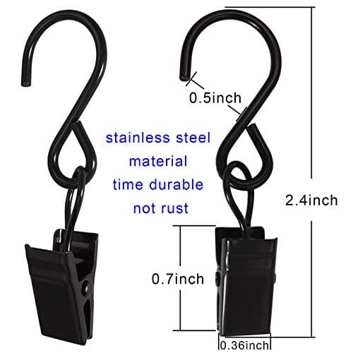 AMZSEVEN Stainless Steel S Hooks Curtain Clips, 50 Pack Hanging Party Lights Clips Hangers Gutter Photo, Art Craft Display, 2.4 Inch Long, Black