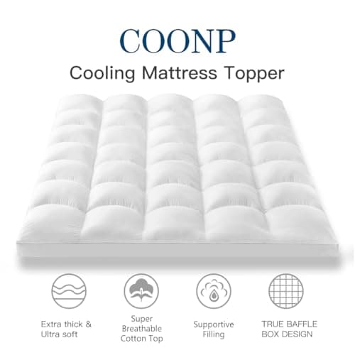 COONP Queen Mattress Topper, Extra Thick Pillowtop, Cooling and Plush Mattress Pad Cover Cotton Top Bed Topper Protector with 8-21 Inch Deep Pocket