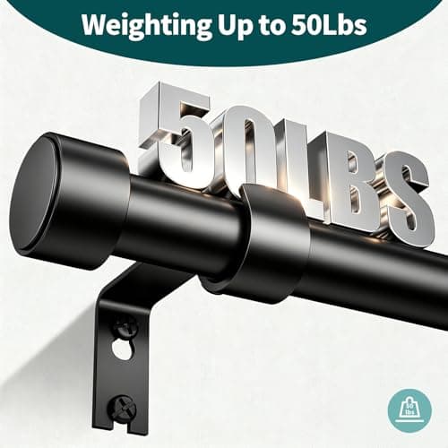 Treije Curtain Rods 72-144 Inch, 1" Heavy Duty Adjustable Curtain Rod for Windows, Black Extra Long Window Treatment Rod, Modern Design, Easy Installation