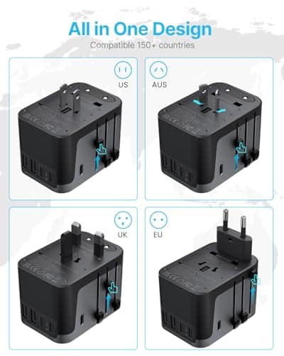 Universal Travel Adapter, VINTAR International Power Adapter with 6A 3 USB C and 2 USB Ports, All in One Travel Essentials Plug Adapter, Worldwide Outlet Converter for Europe UK USA AUS(Type C/G/A/I)