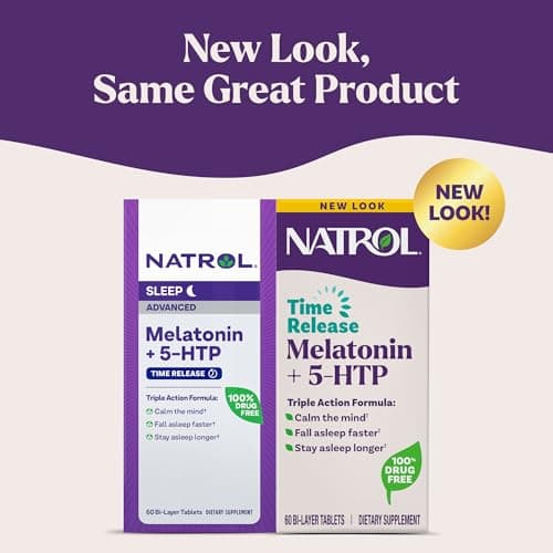 Natrol Melatonin + 5-HTP Time Release Sleep Aid, Triple Action Formula, Calm the Mind, Fall Asleep Faster and Stay Asleep Longer, 60 Bi-Layer Tablets, Up to a 60 Day Supply