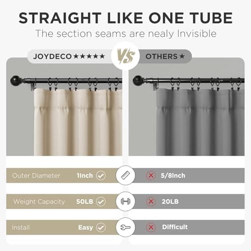 Joydeco Black Curtain Rods for Windows 32 to 120 inches, 1 inch Diameter Heavy Duty Adjustable Curtain Rods for Bedroom, Sliding Glass Doors, Patio
