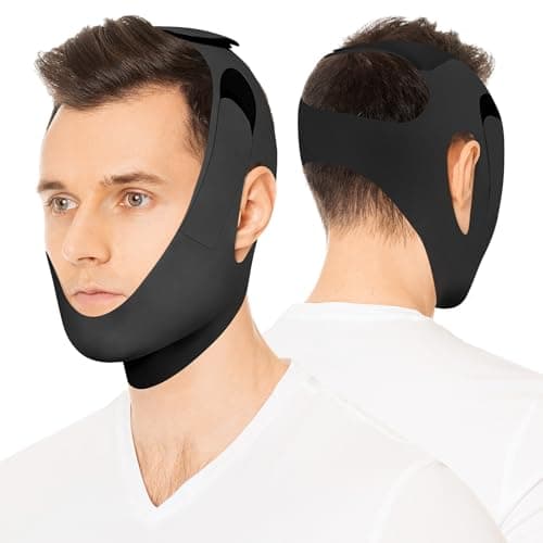 OHELEEP Anti Snore Chin Strap for CPAP Users, Snore Stopper Adjustable, Chin Strap for Sleeping Comfortable Stop Snoring Solution, Anti Snoring Devices Breathable and Reusable, Black, M