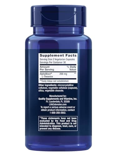 Life Extension L-Theanine, Amino Acid theanine, Calm, Relaxation, Mood, Gluten-Free, Non-GMO, Vegetarian, 200 mg, 60 Capsules