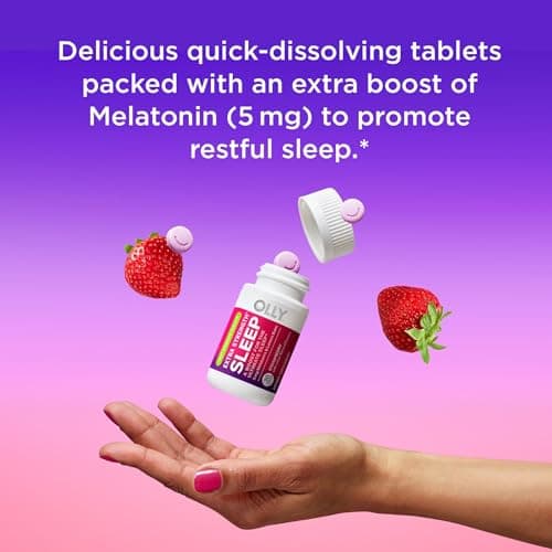 OLLY Extra Strength Sleep Fast Dissolve Tablets, 5mg Melatonin, Vegan, Strawberry - 30ct
