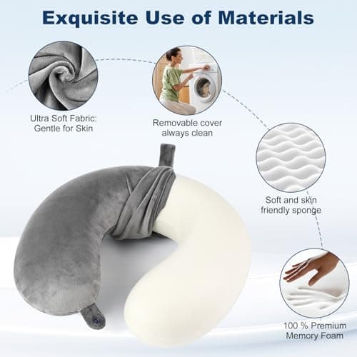 GDEOUP Travel Pillow 100% Pure Comfortable U Shape Memory Foam Pillows Neck and Head Support Portable Travel Neck Pillow Suitable for Planes Airplane for Traveling,Train,Self-Drivingng Car,(Grey)