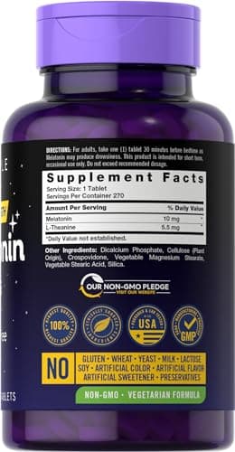 Carlyle Melatonin 10mg | 270 Tablets | with L-Theanine | Vegetarian, Non-GMO, Gluten Free Supplement