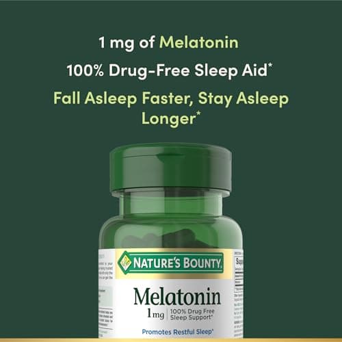 Nature's Bounty Melatonin, 100% Drug Free Sleep Aid, Promotes Relaxation and Sleep Health, 1mg, 180 Tablets