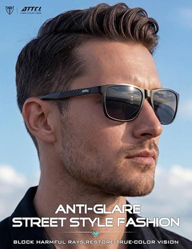 ATTCL Polarized Sunglasses Men for Driving: UV400 Protection Lightweight AL-MG Metal Rectangular Sun glasses Fishing Golf Hiking Travel 8587 black-gray