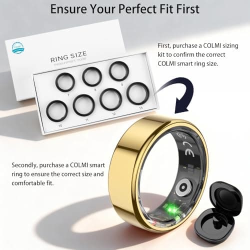 COLMI R02 Smart Ring, Smart Ring for Women and Men, with a Charging Case, Supports Heart Rate, Blood Oxygen, Sleep Health Monitoring, No Subscription Fee. (Gold, 8#)