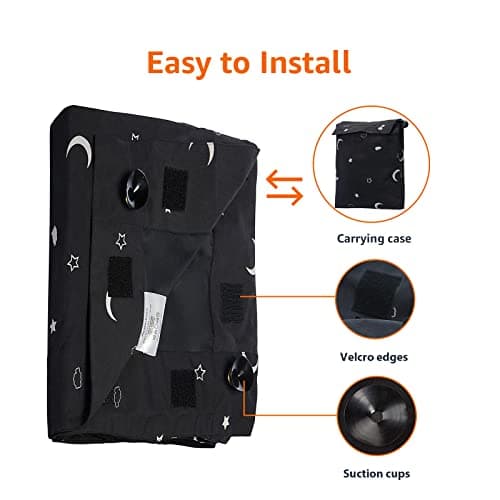 Amazon Basics Portable Room Darkening Blackout Curtain Shade with Suction Cups, Noise Reduction, 50"W x 78"L, Moon and Stars, 1-Pack