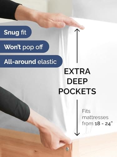 Extra Deep Queen Fitted Sheet - Hotel Luxury Single Fitted Sheet Only - Easily Fits 18 inch to 24 inch Mattress - Ultra Soft, Wrinkle Free w/Extra Deep Pockets - Easy-Care, Breathable & Comfy - White