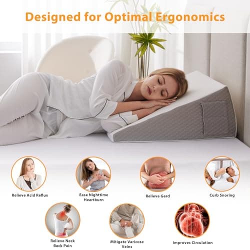 Ruqmuis Wedge Pillow for Acid Reflux, Bed Wedge Pillow for Headboard 10", Pillow Wedge for Back Pain Relief, Post Surgery, Elevated Pillows for Sleeping, Snoring, Triangle Pillow with Cover, White