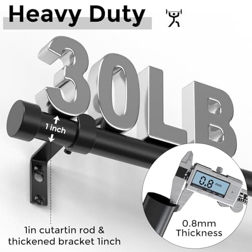 VOIIY Curtain Rods for Windows 48 to 84 Inch(4-7 Feet),Black 1'' Diameter Drapery Rods with End Cap Style Design,Modern Adjustable Heavy Duty Curtain Rod,Size:36''-88''