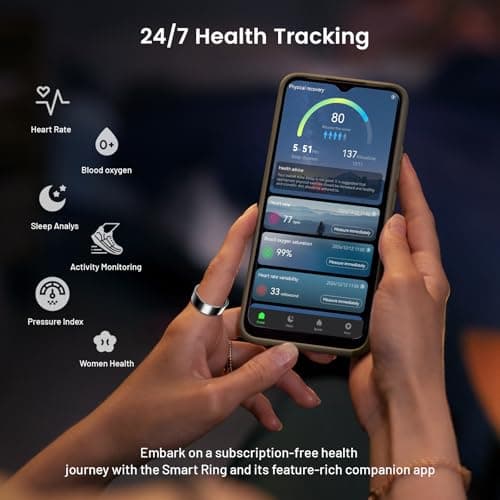 Mirlray Smart Ring for Women & Men, Smart Ring Health Tracker, Blood Oxygen & Heart Rate Monitor, Long Lasting Battery Sleep Ring, Waterproof Fitness Ring (Rose Gold, 7)