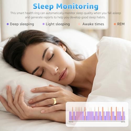 GJKQRJ Smart Ring Health Tracker for Women & Men, Fitness Ring with Heart Rate Blood Oxygen, Sleep Monitor, Step Tracker, IP68 Waterproof Compatible with iOS & Android, No Subscription Fee (Gold, 7)