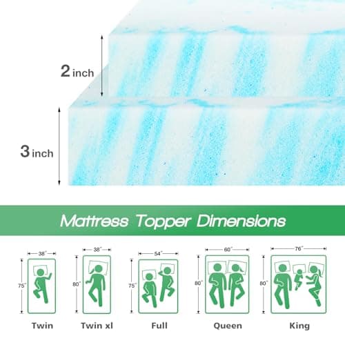 Sweetcrispy Mattress Topper Queen, 2 Inch Thick Memory Foam Gel Infused Cooling Toppers Pad for Queen Size Bed, Sleeper Sofa, RV, Camper, CertiPUR US Certified, Ventilated and Breathable, Blue
