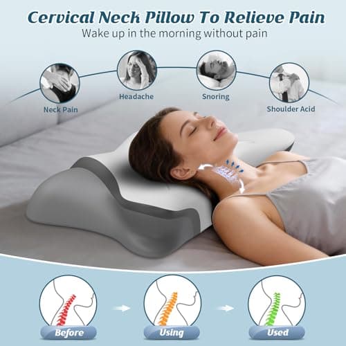 Cervical Neck Pillow for Pain Relief, Bed Pillows for Head Neck Shoulder Support, Ergonomic Cooling Pillow, Orthopedic Contour Pillow for Side Back Stomach Sleepers,Neck Support Memory Foam Pillows