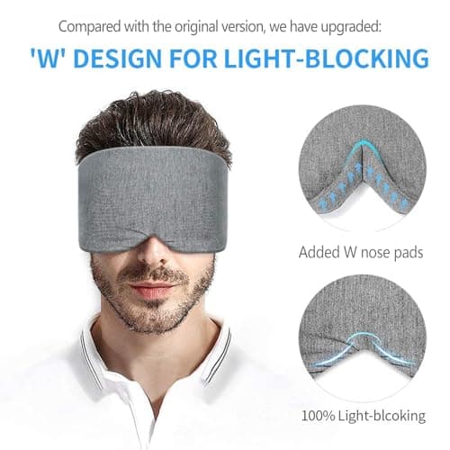 FRESHME Cotton Sleep Eye Mask for Men - Upgrade Design Blackout Side Sleeper Eyes Cover for Night Sleeping, Large Size Wide Soft Travel Airplane Blindfold with Adjustable Velcro Strap for Work Nap