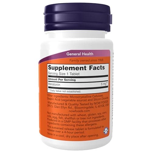 NOW Foods Supplements, Melatonin 5 mg, Sustained Release, Formulated for a 4-Hour Release Period, 120 Tablets