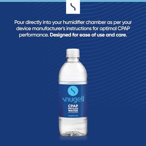 Snugell Distilled Water for CPAP Machines - Travel Size Bottles, Clean Multi-Use Hydration - Made in USA - Up to 30 Days Supply - 16.9 Fl Oz (Pack of 12)