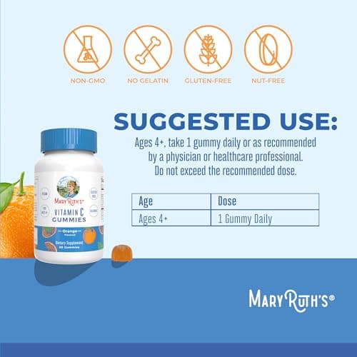 MaryRuth Organics Vegan Vitamin C Gummies | 2 Month Supply | Immune Support Supplement for Adults & Kids | Chewable Vitamin C Gummy Vitamins | Non-GMO | Pectin Based | 60 Count