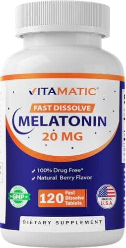 Vitamatic Melatonin 20mg for Sleep Support | Vegetarian, Non-GMO, Gluten Free | HIGH Potency 20 MG | Natural Berry Flavor 120 Fast Dissolve Tablets