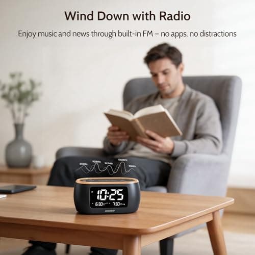 HOUSBAY Digital Alarm Clock Radio for Bedrooms, Phone-Free Wake-up with Dual Alarm, Night Light, Small Radio Clock for Bedside