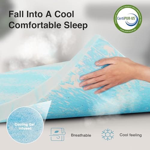 Novilla Memory Foam Mattress Topper Queen - 2 Inch Cooling Gel Infused Memory Foam | Slow-Rebound Pressure Relief | CertiPUR Certified | Comfort for Sleeper Sofa, RV, Camper, Dorm Room