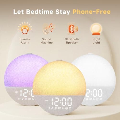 Geuuap Sunrise Alarm Clock White Noise Machine | Natural Wake-Up Light for Bedroom with 30 Soothing Sleep Aids, Bluetooth Speaker, Dimmable Clock, Screen-Free Design for Baby Adults Kids-Khaki