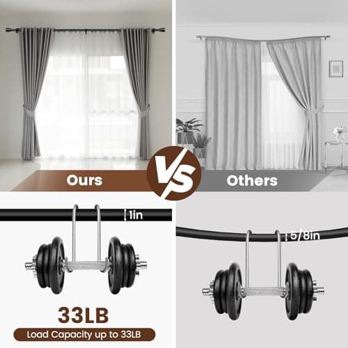 1” Diameter Curtain Rods Itself is 30 to 144 inch 1 Pack Fit 30-142 inch, 66 to 120 inch Window with Heavy Duty Adjustable Rod Matte Black Splicing Metal Extra Long Curtain Rod for Windows