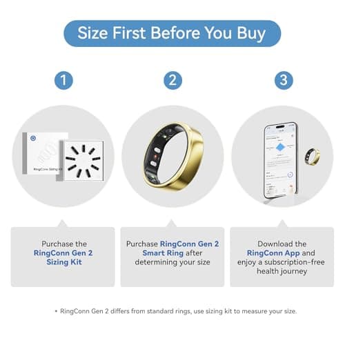 RingConn Gen 2, World’s First Smart Ring with Sleep Apnea Monitoring, No APP Subscription, 12-Day Battery Life, Stress/Heart Rate/Women's Health Tracker, Android & iOS Compatible (Gold, Size 8)