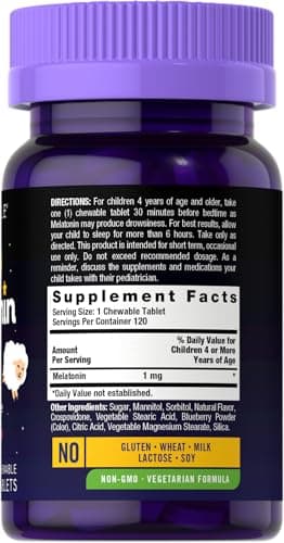 Carlyle Kids Melatonin 1mg | 120 Chewable Tablets | Fruit Flavor | Vegetarian Supplement | Non-GMO, Gluten Free Formula