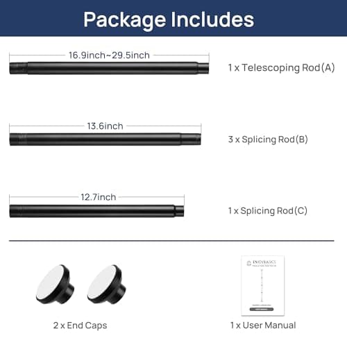 ENJOYBASICS Matte Black Shower Curtain Rod 30 to 76 Inches, Stainless Steel Adjustable Spring Tension Rods No Drill for Bathroom, Closet, Window, Room Divider, Never Rust, Non Slip