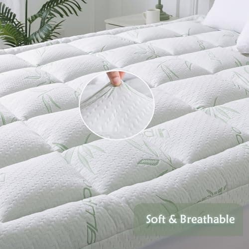 WhatsBedding Queen Mattress Topper, Soft Pillow Top Mattress Topper with Deep Pocket Fits 8–21 Inch,7D Spiral Fiber Filling, Bamboo Viscose Air Layer Mattress Topper Queen.