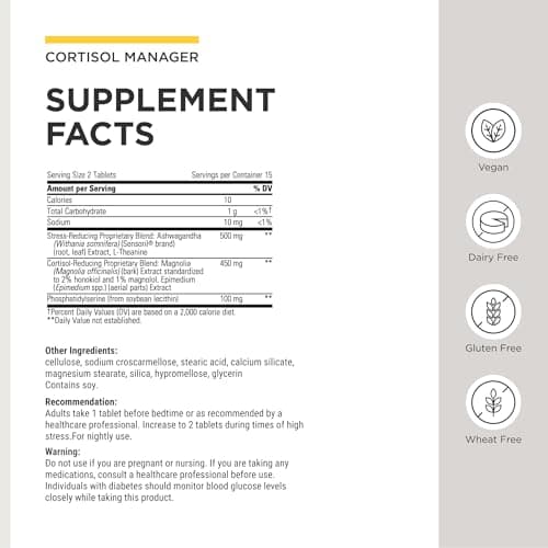 Integrative Therapeutics Cortisol Manager - Balance Cortisol & Support Relaxation for Restful Sleep* - Includes Ashwagandha & L-Theanine for Confidence with Less Stress* - 30 Tablets (15 Servings)
